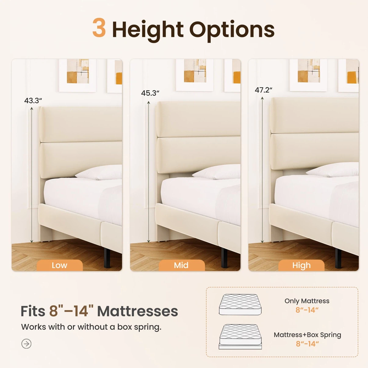 Queen Size Platform Bed Frame with Velvet Headboard - photo 3