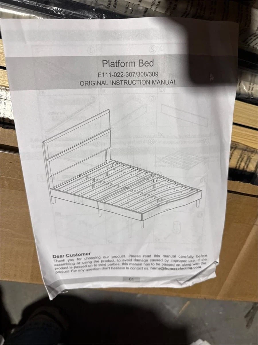 Queen Size Platform Bed Frame with Velvet Headboard - photo 5