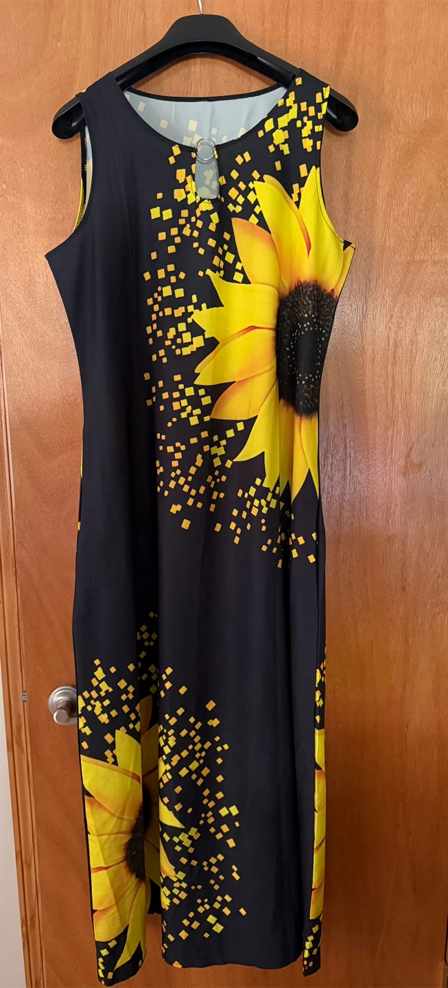 Sunflower Print Sleeveless Dress
