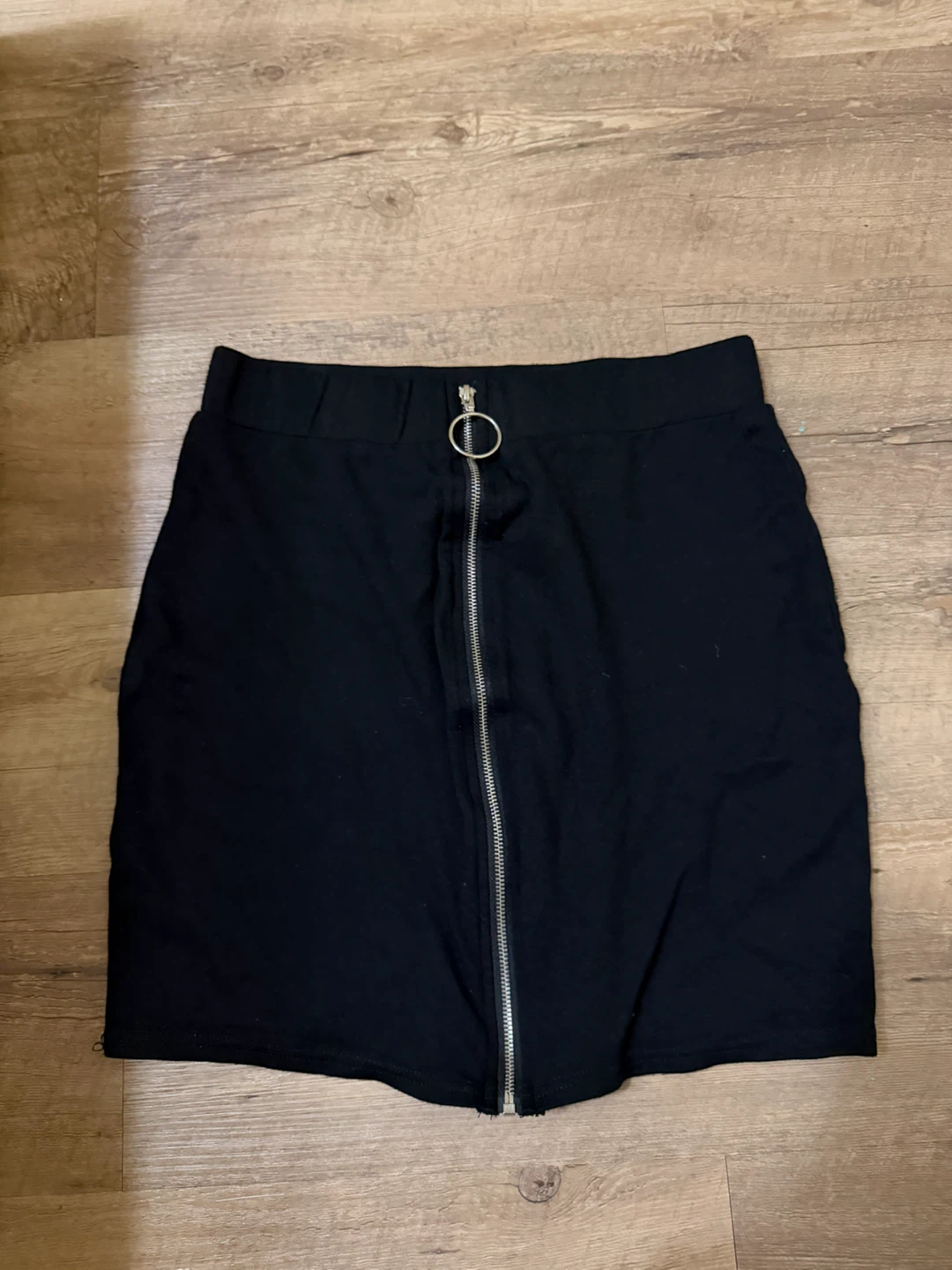 Black Front-Zip Mini Skirt