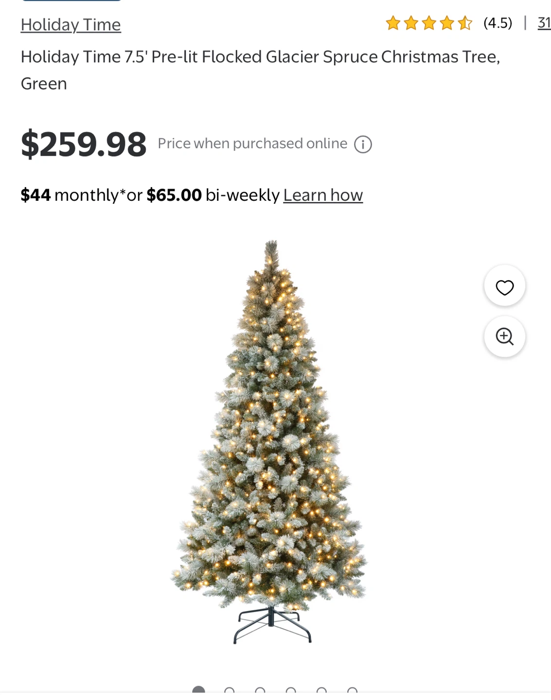 New Holiday Time 7.5' Pre-lit Flocked Glacier Spruce Tree