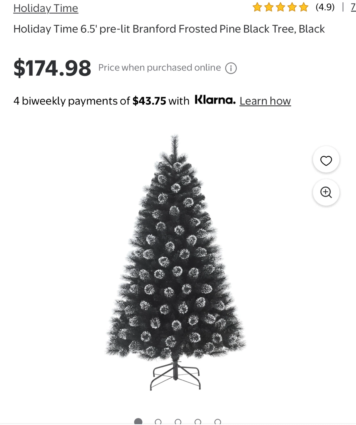 New Holiday Time 6.5' Pre-Lit Frosted Black Tree