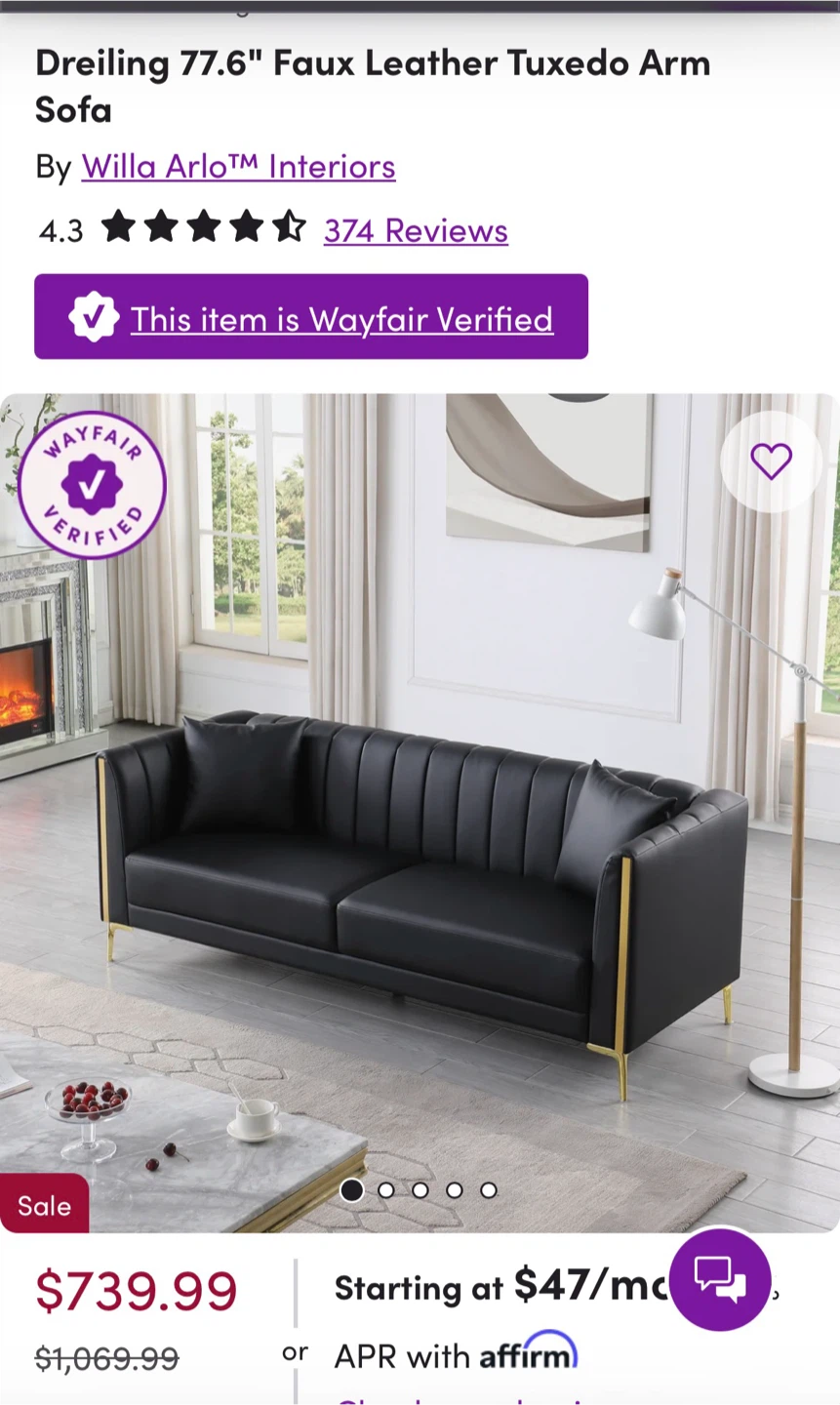 Willa Arlo Interiors Dreiling Faux Leather Sofa