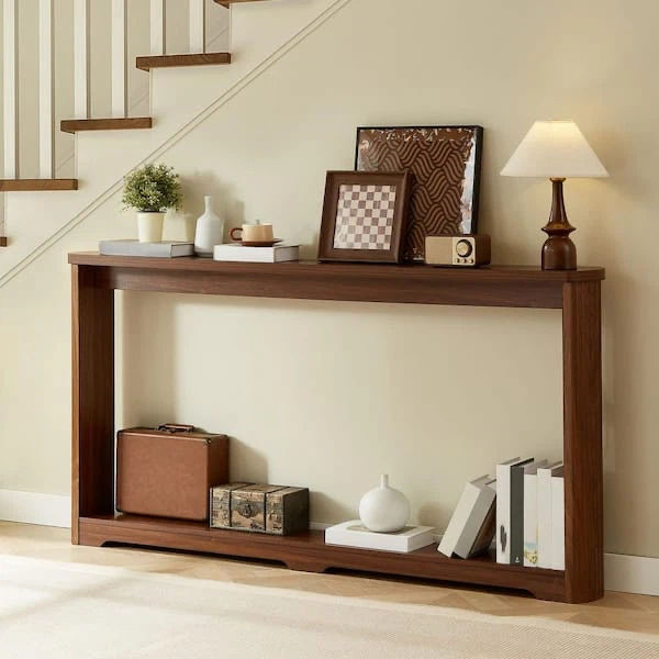 Walnut Brown Rectangle Wood Narrow Console Table - photo 4