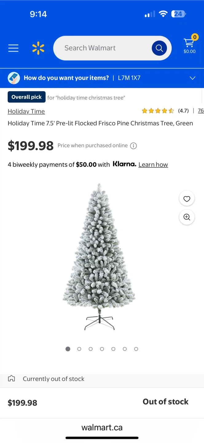 New Holiday Time 7.5' Pre-lit Flocked Frisco Pine Christmas Tree