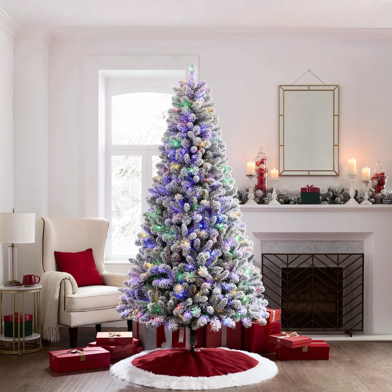 New Holiday Time 7.5' Pre-lit Flocked Frisco Pine Christmas Tree - photo 3