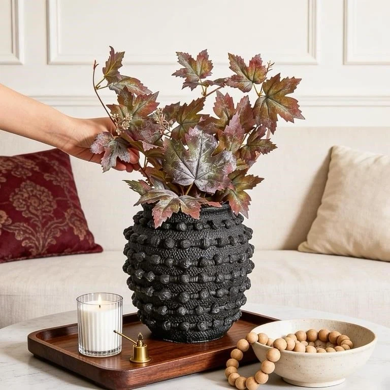 DECONATION Black Textured Decorative Vase