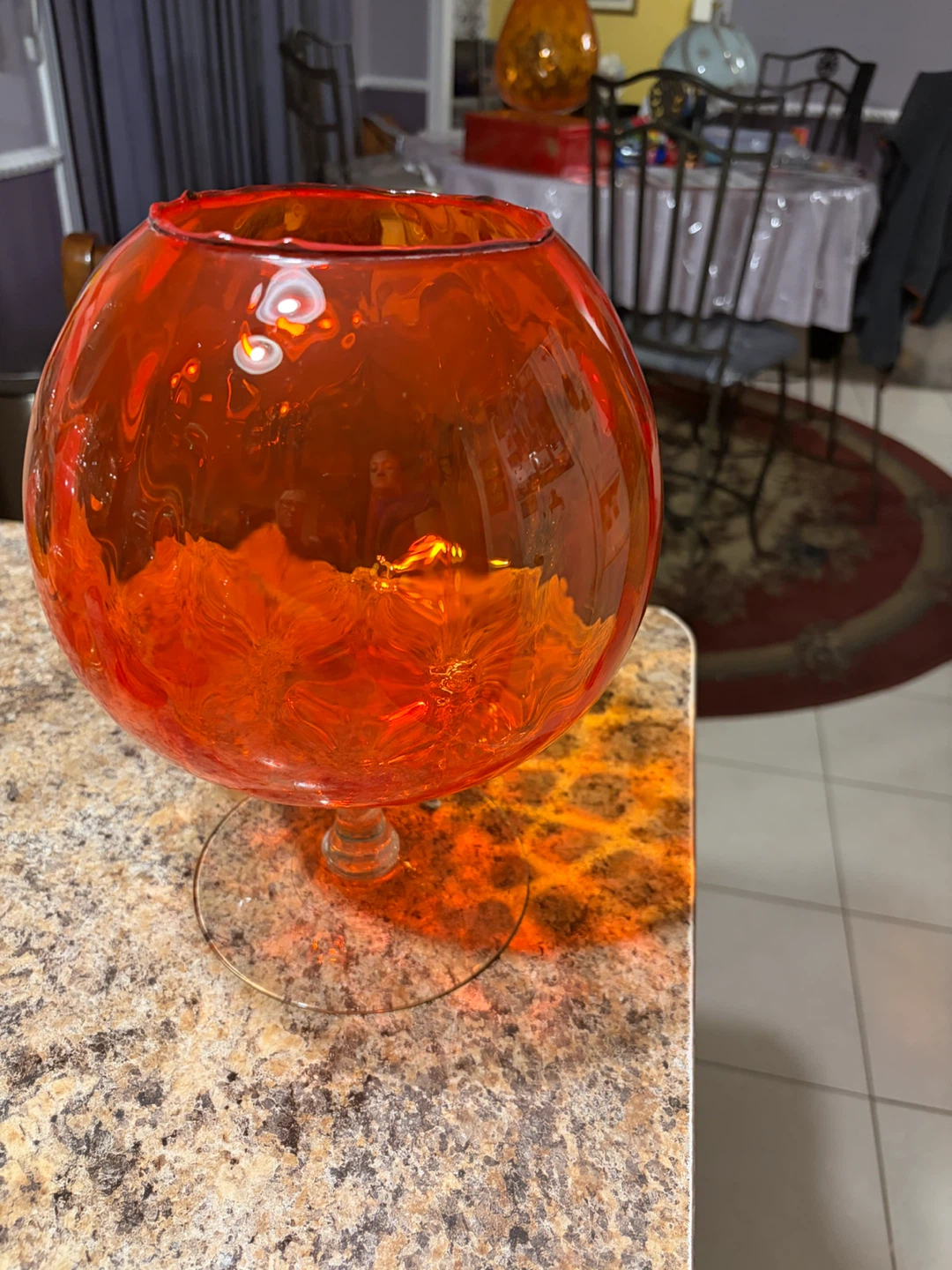 Vintage Orange Glass Stemmed Bowl