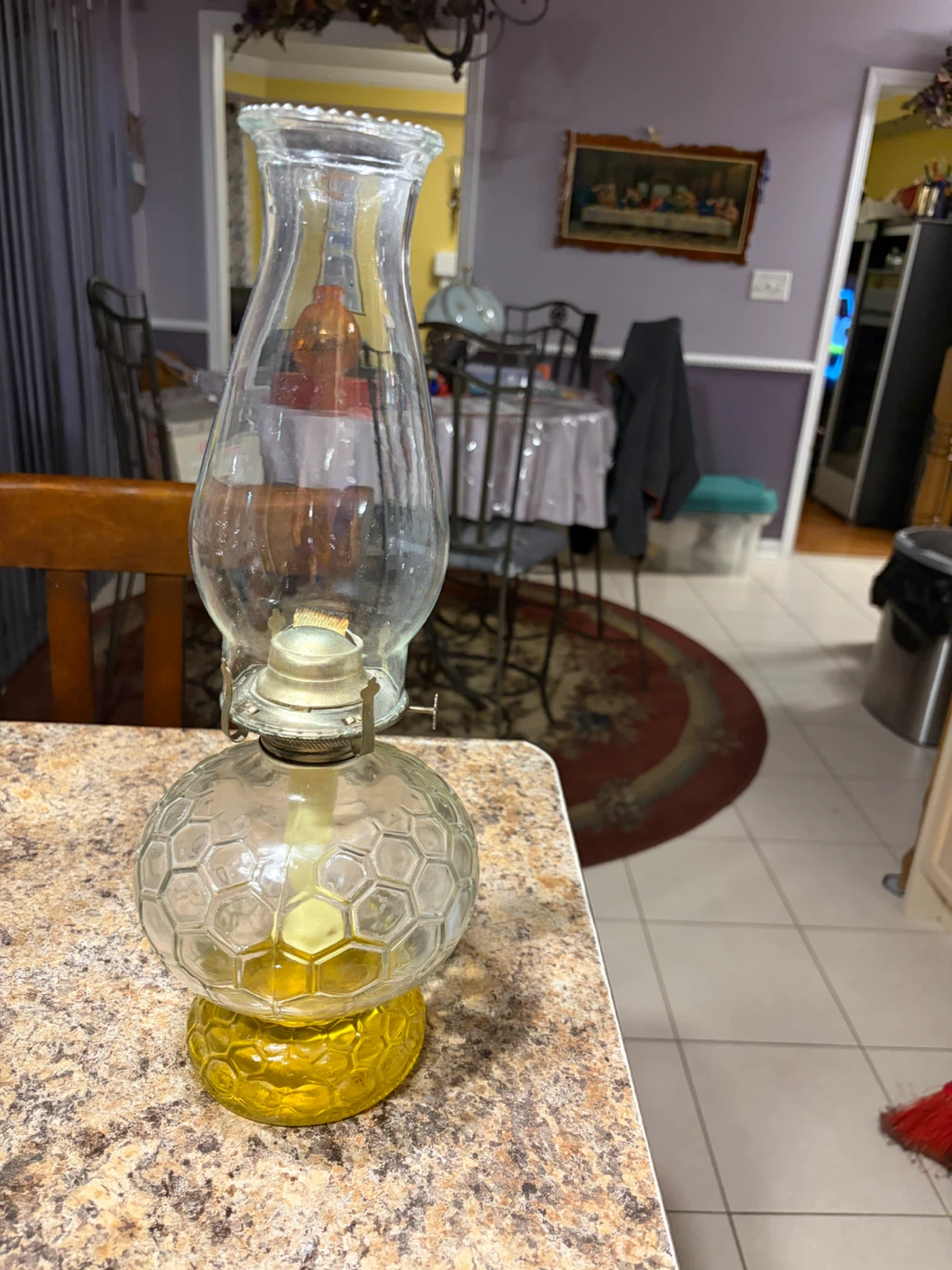 Vintage Honeycomb Glass Oil Lamp