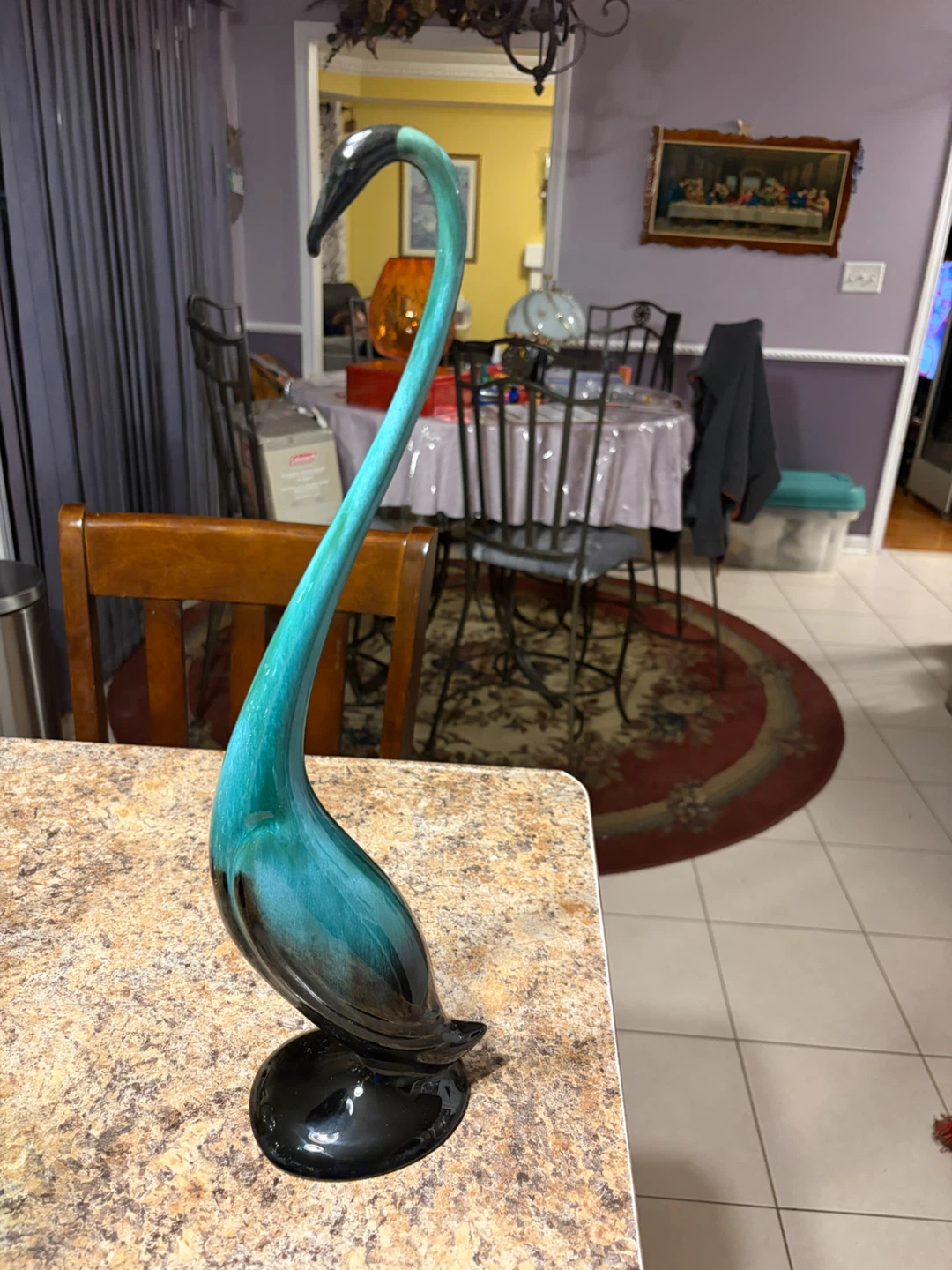 Vintage Teal and Black Glass Swan Figurine