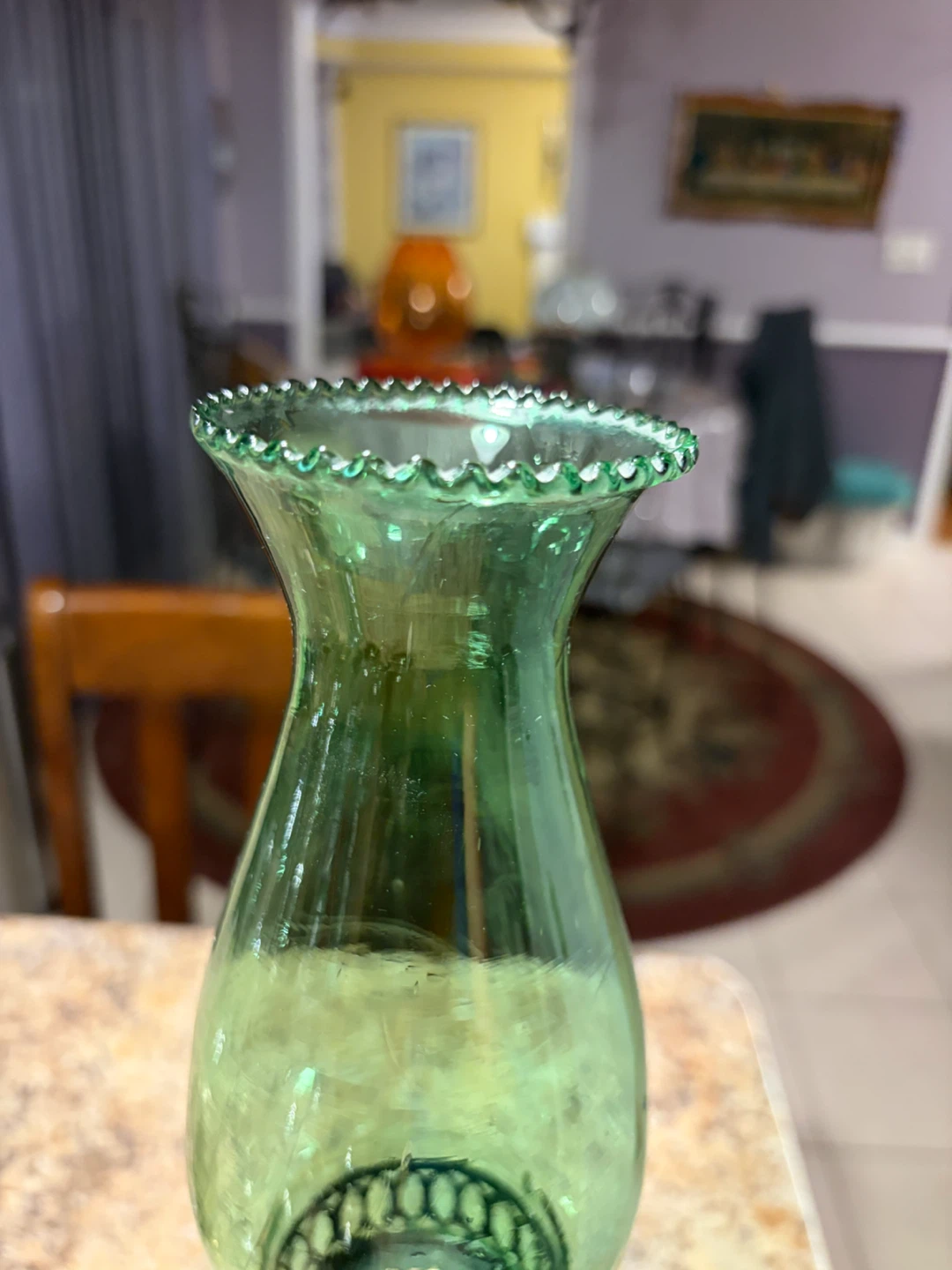Vintage style green glass oil lamp - photo 2