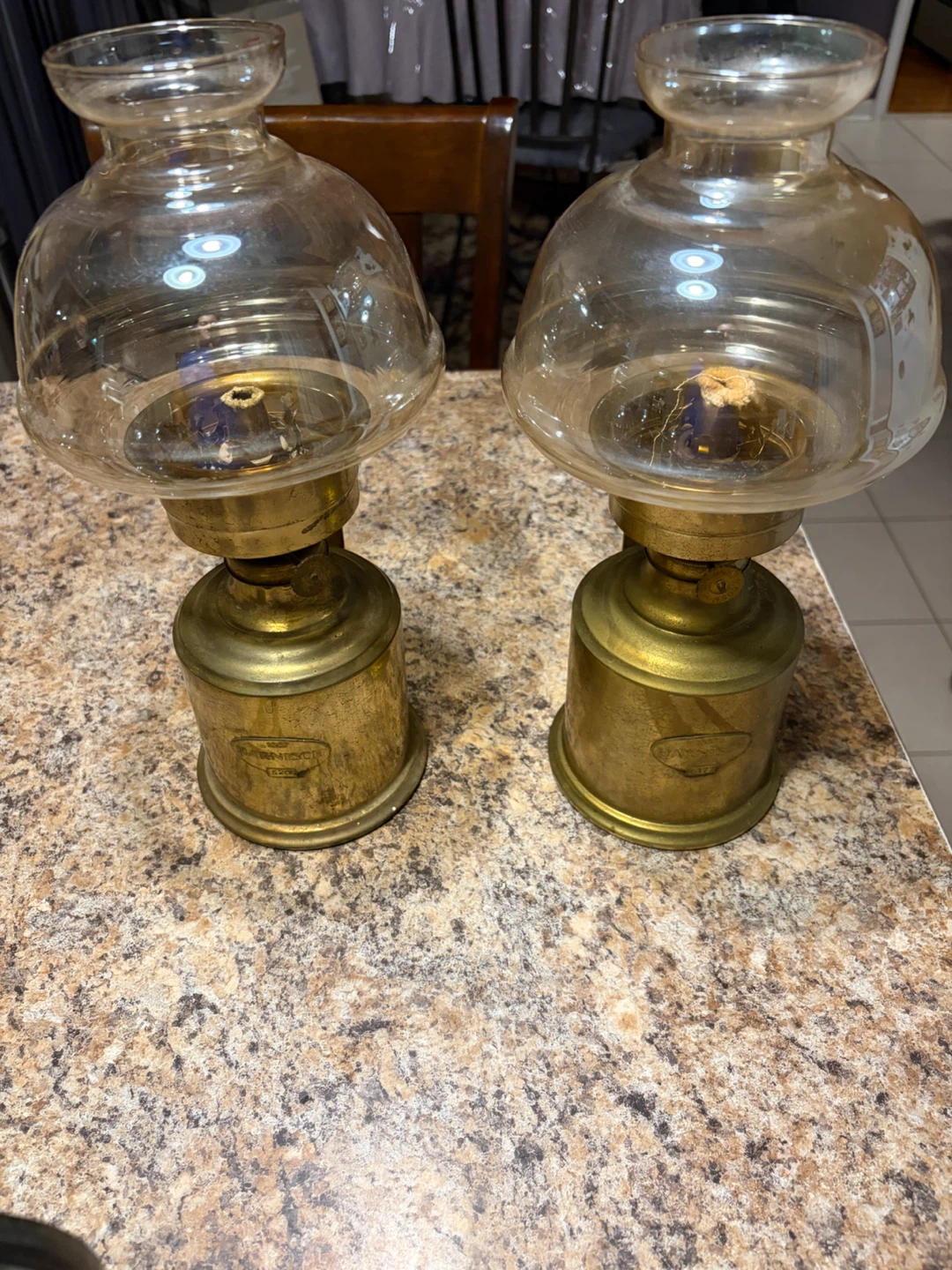Pair of Vintage Harnisch Brass Oil Lamps