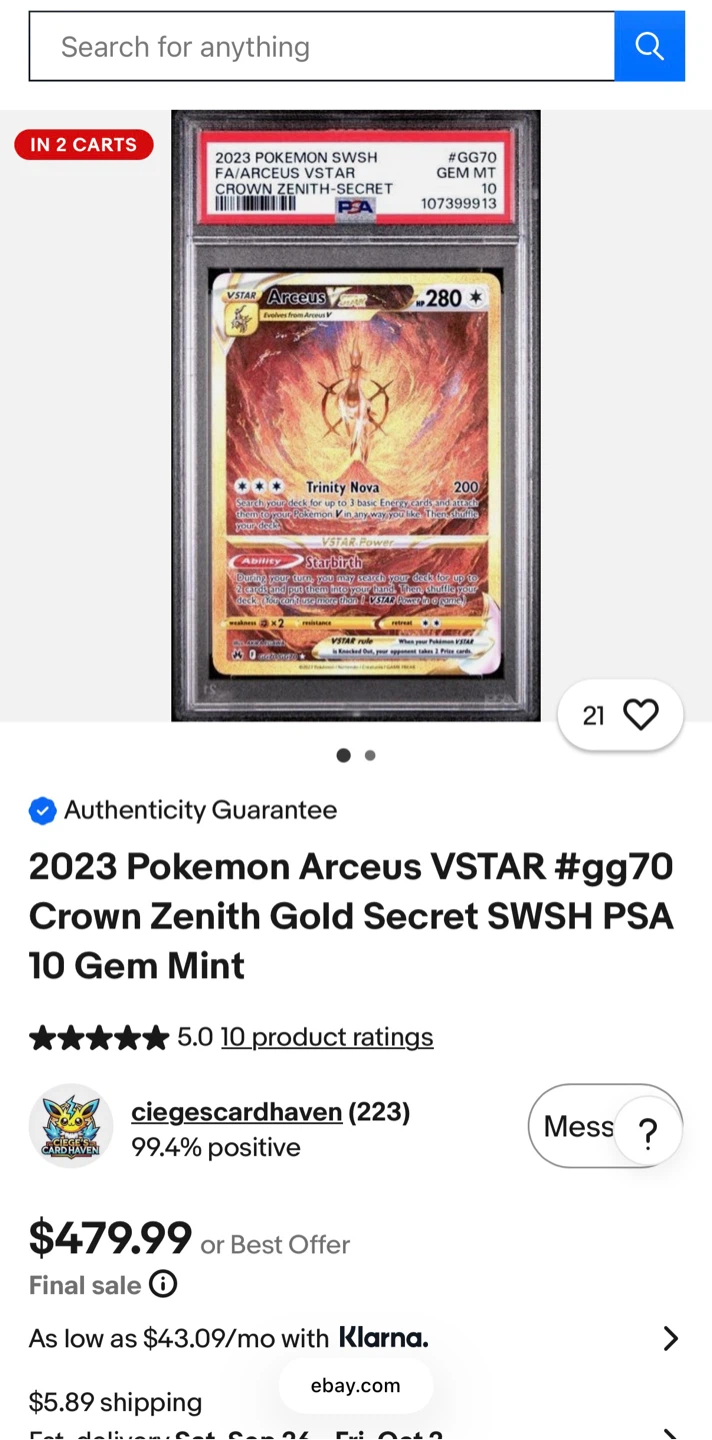 Arceus VSTAR 2023 Pokemon Crown Zenith Secret Rare #GG70 - photo 2