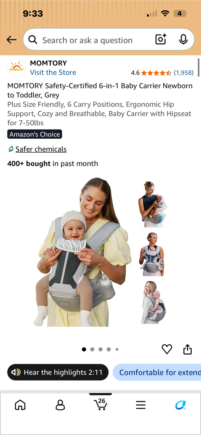 MOMTORY 6-in-1 Baby Carrier Grey