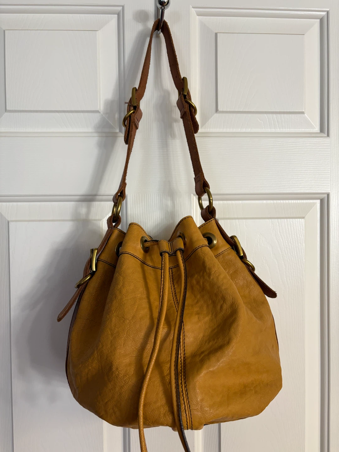Fossil Leather Drawstring Bucket Bag