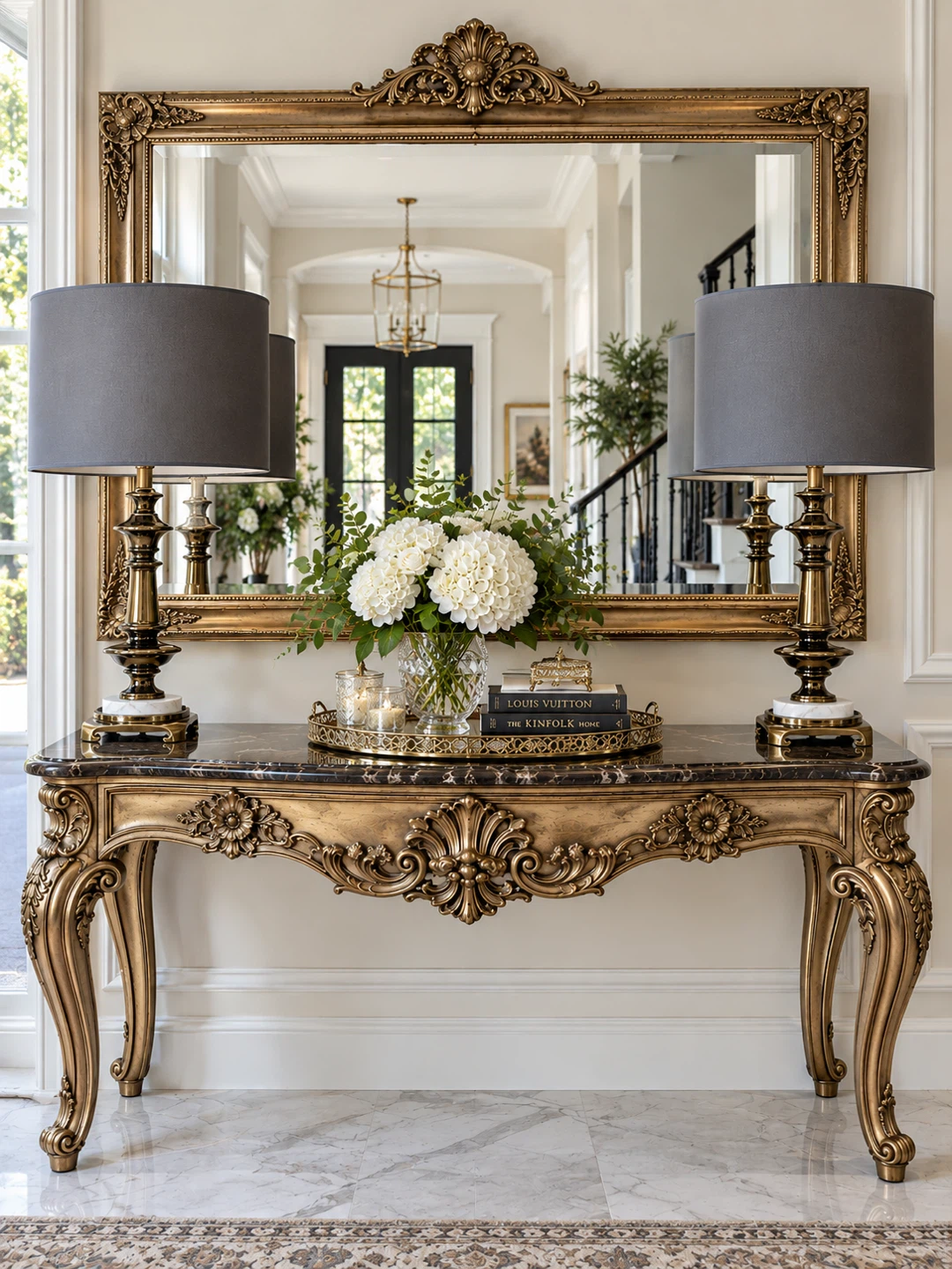 Ornate Gold Console Table with Marble Top - photo 2
