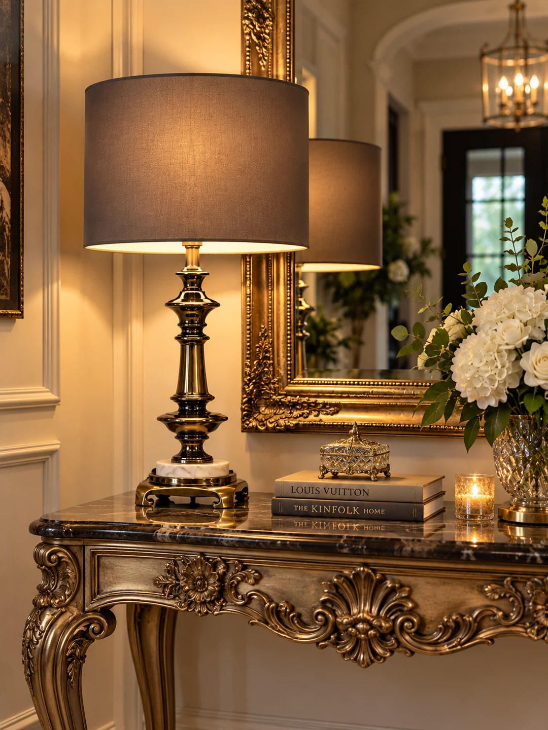 Ornate Gold Console Table with Marble Top - photo 3