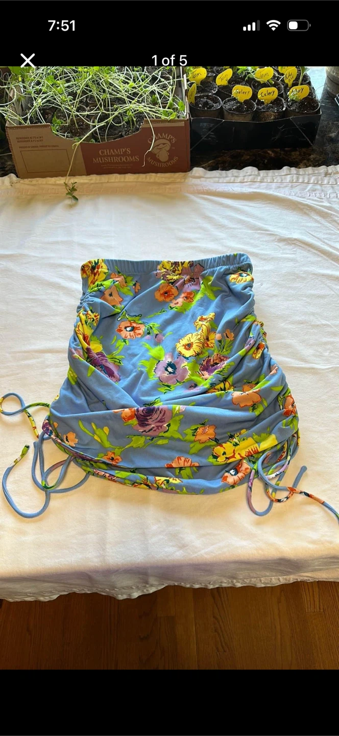 WAYF Floral Ruched Sided Skirt