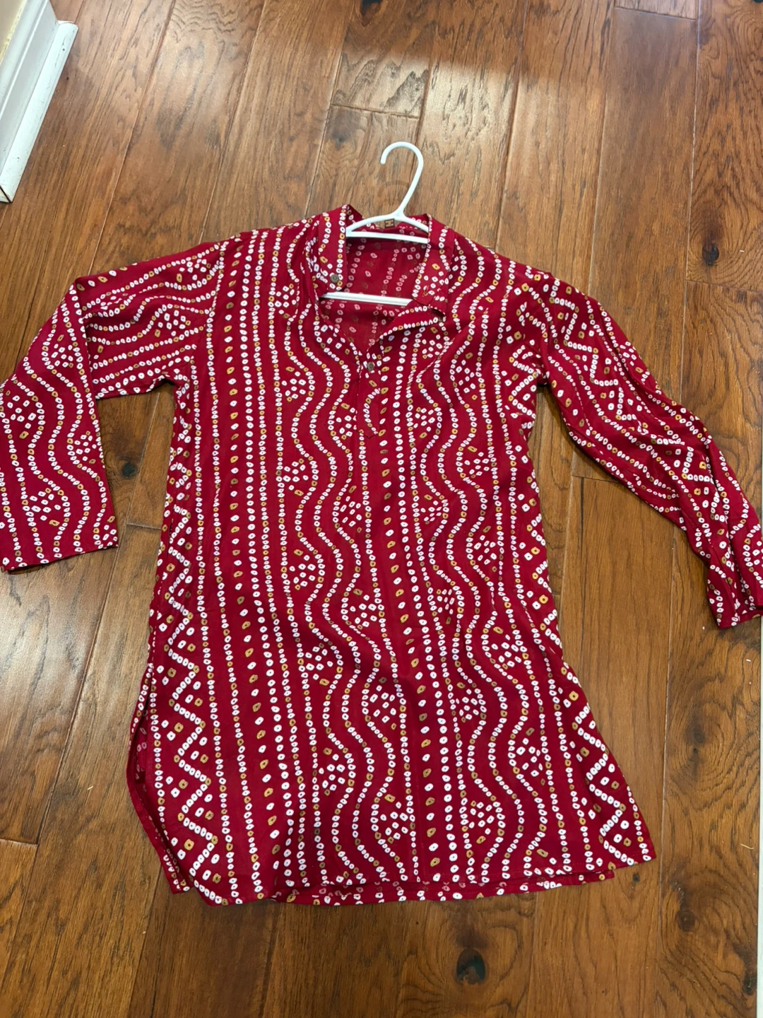 Red Bandhani Print Cotton Kurti
