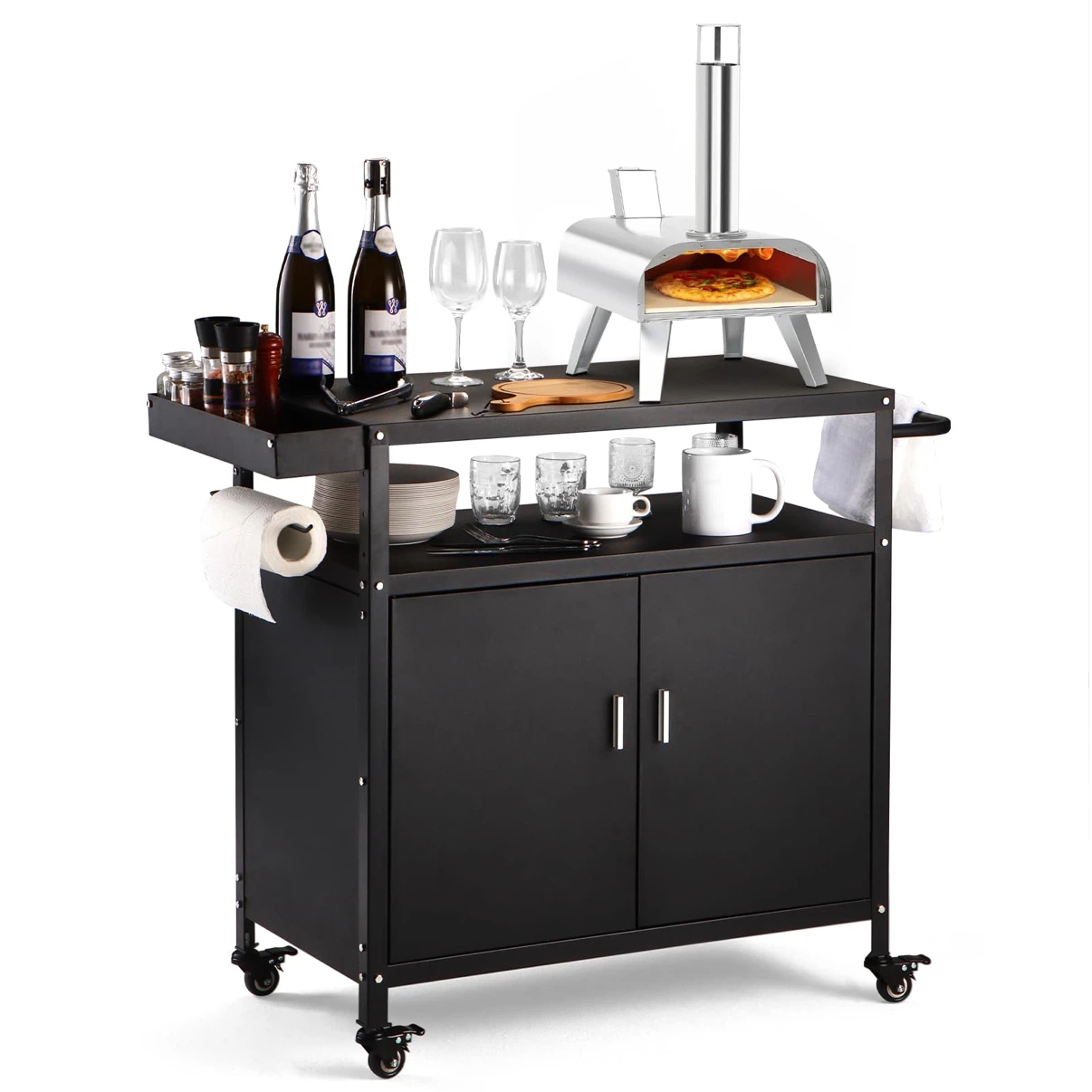 Outdoor Grill Cart with Storage Cabinet, Table Bbq