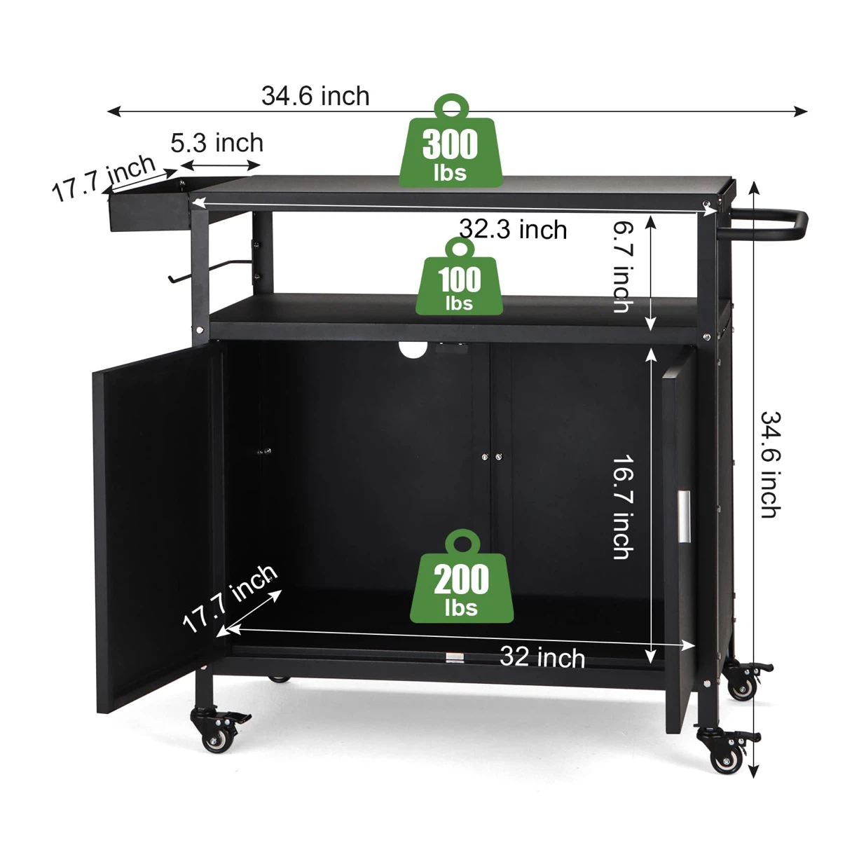 Outdoor Grill Cart with Storage Cabinet, Table Bbq - photo 2