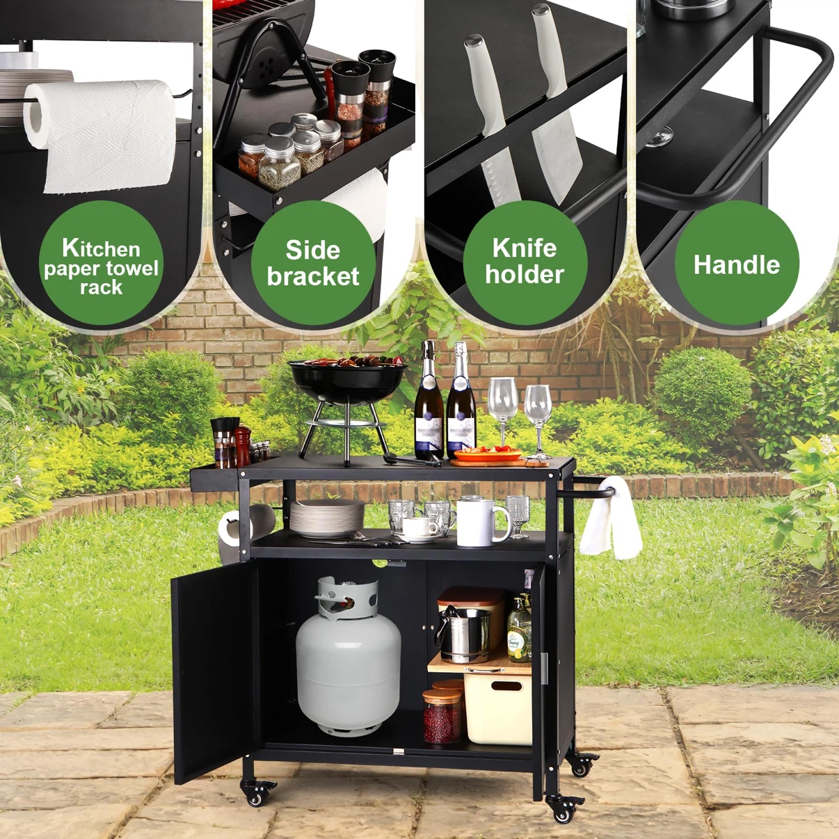Outdoor Grill Cart with Storage Cabinet, Table Bbq - photo 3