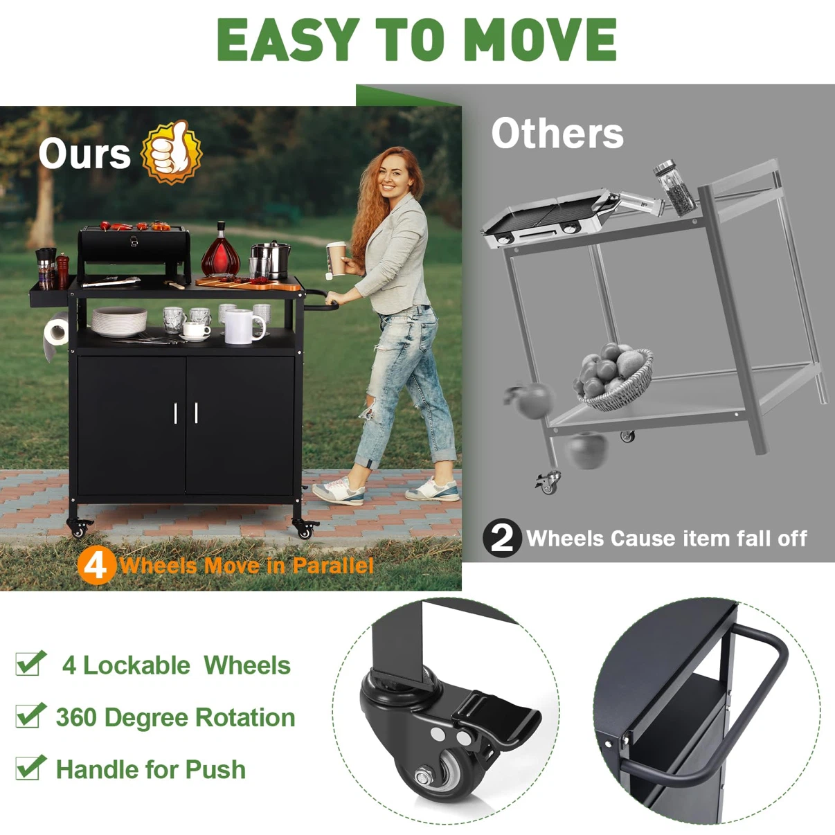 Outdoor Grill Cart with Storage Cabinet, Table Bbq - photo 4