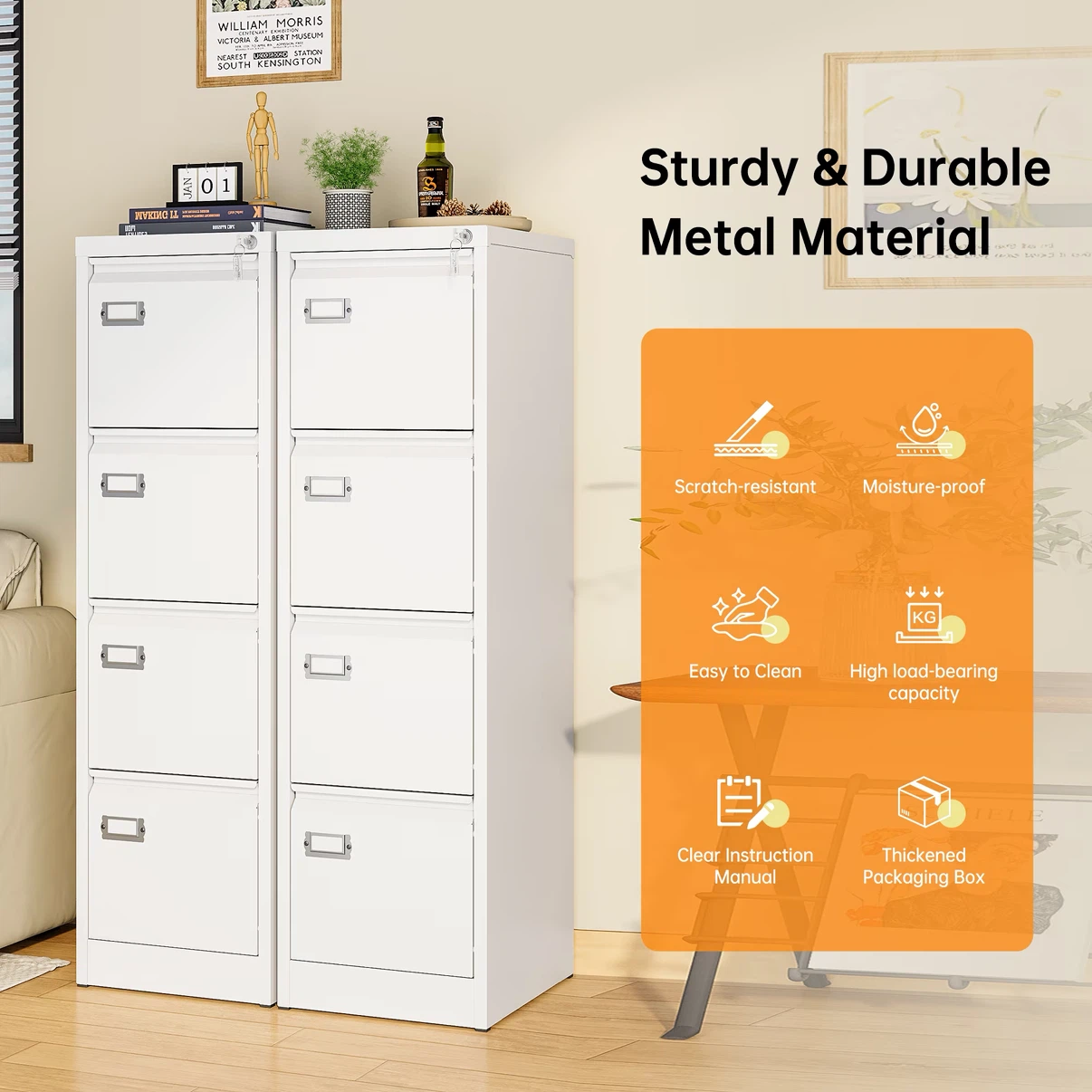 STANI 4 Drawer File Cabinets with Lock, Metal Filing Cabinet - photo 3