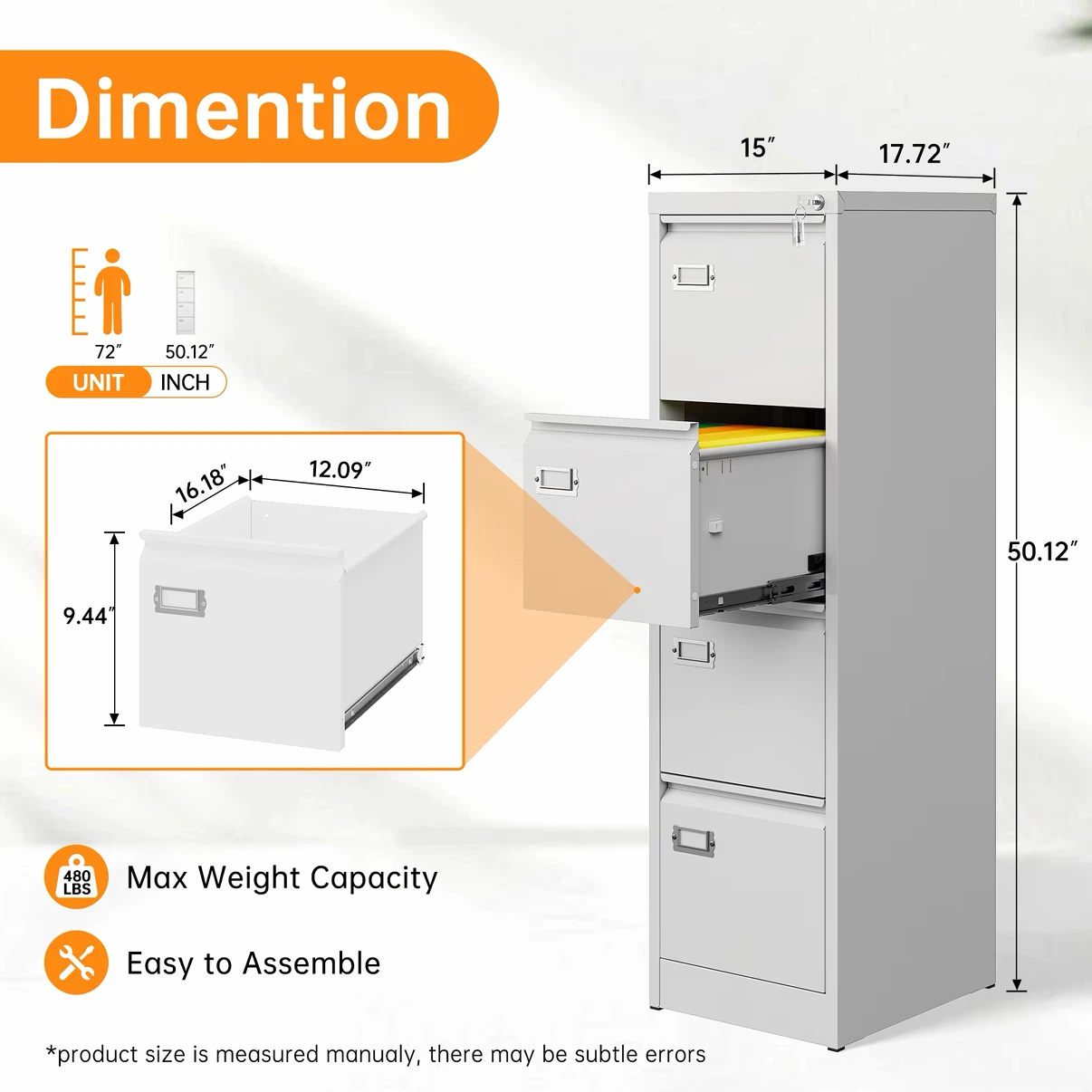 STANI 4 Drawer File Cabinets with Lock, Metal Filing Cabinet - photo 4
