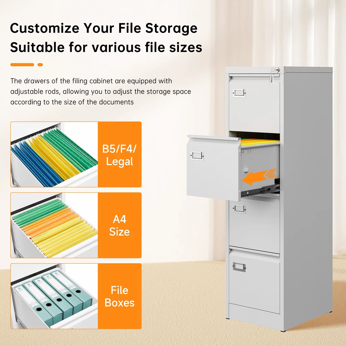 STANI 4 Drawer File Cabinets with Lock, Metal Filing Cabinet - photo 5