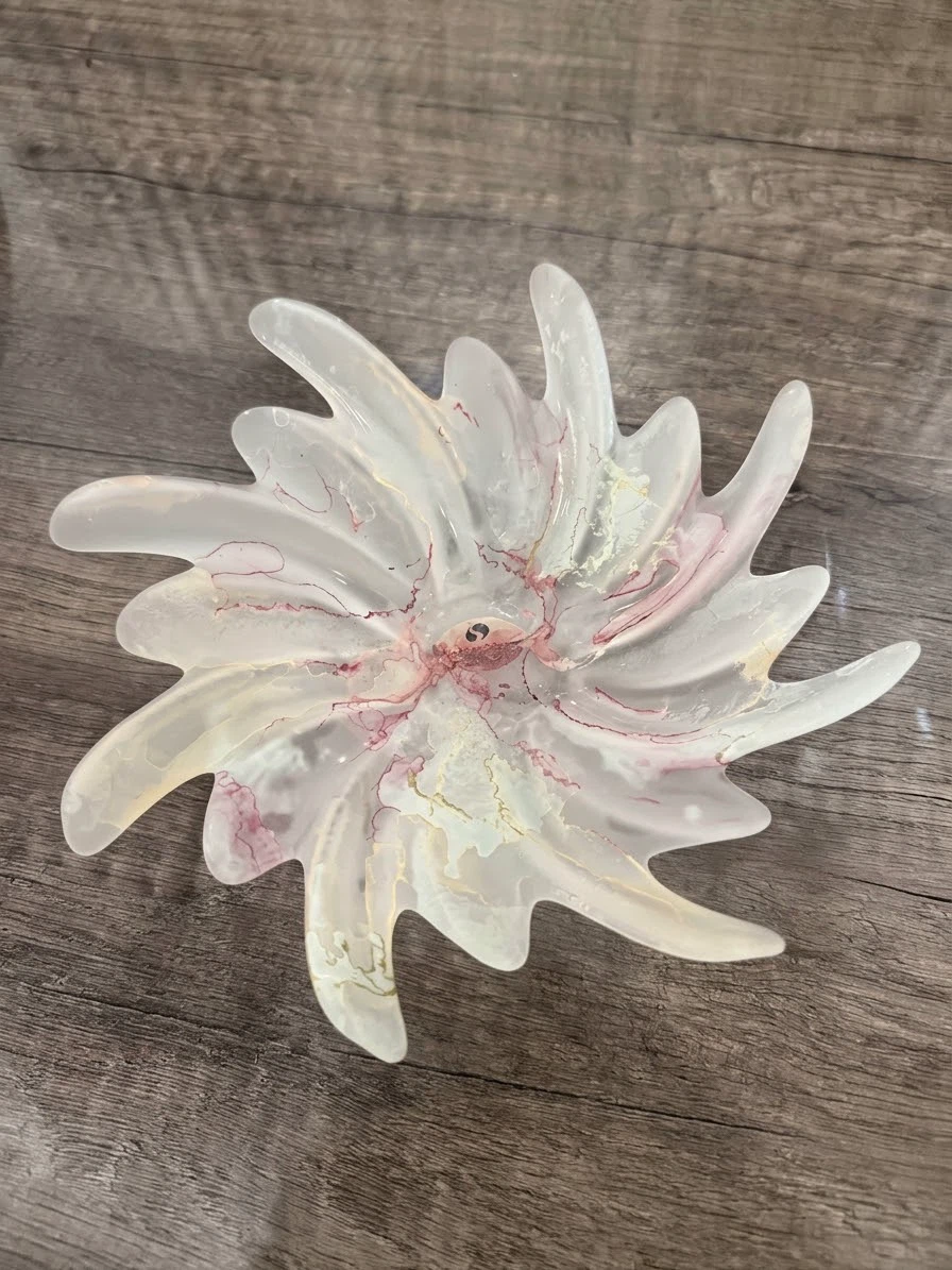 Murano Crystal Starburst Bowl – Pink & Gold Art Glass - 8 inch - photo 3