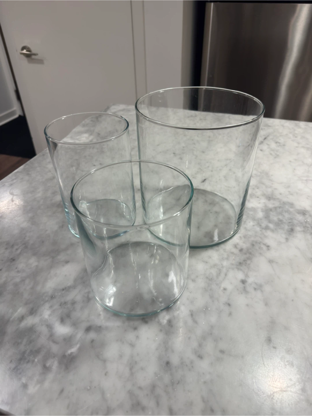Set of 3 Clear Glass Cylinder Vases