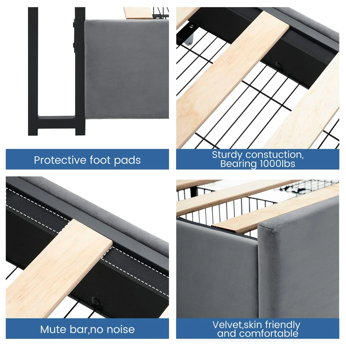 Queen Size Bed Frame with 4 Storage Drawers and Charging Station - photo 4
