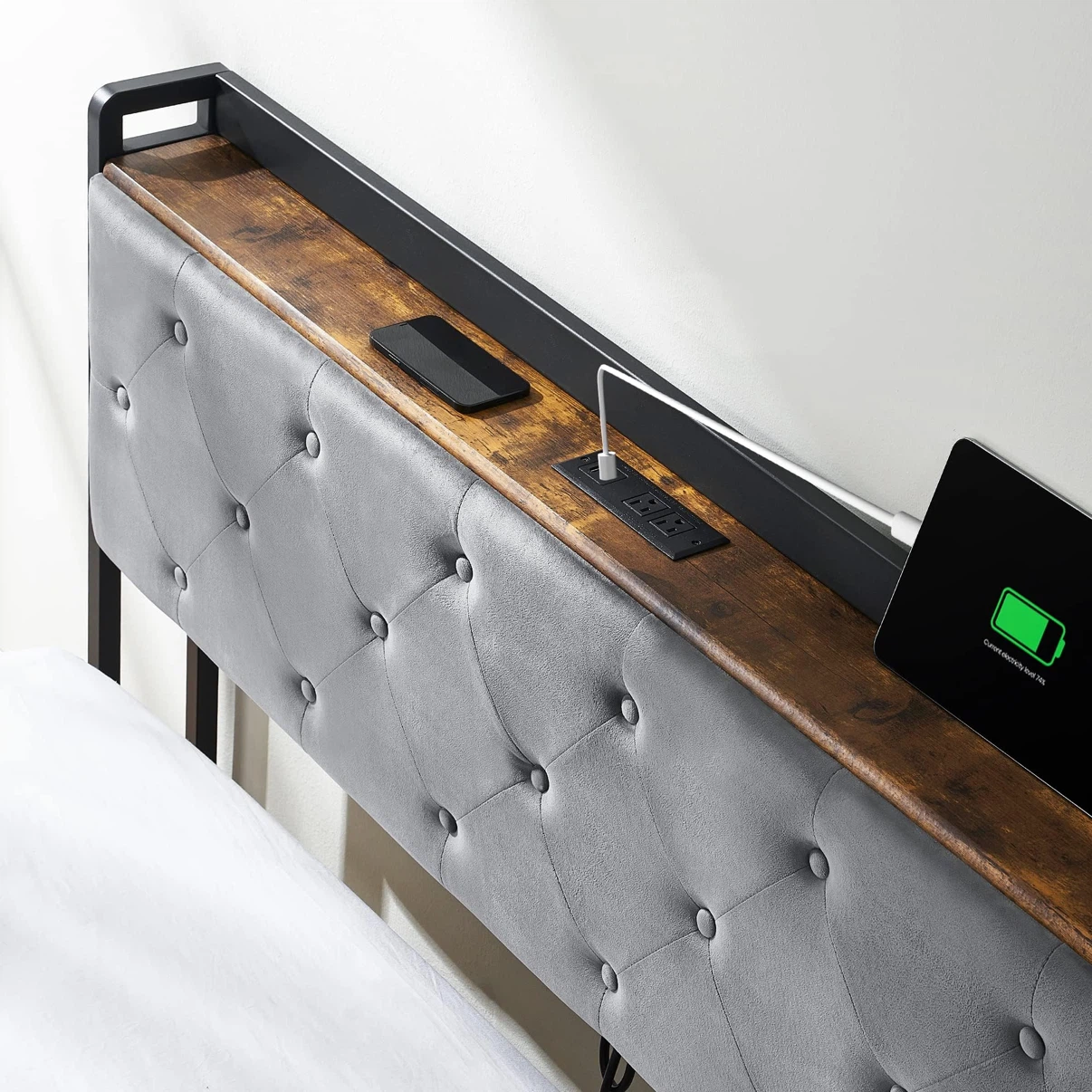 Queen Size Bed Frame with 4 Storage Drawers and Charging Station - photo 5
