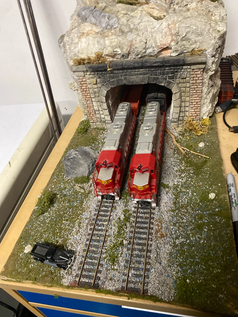 Model Train Diorama with Dual Locomotives HO