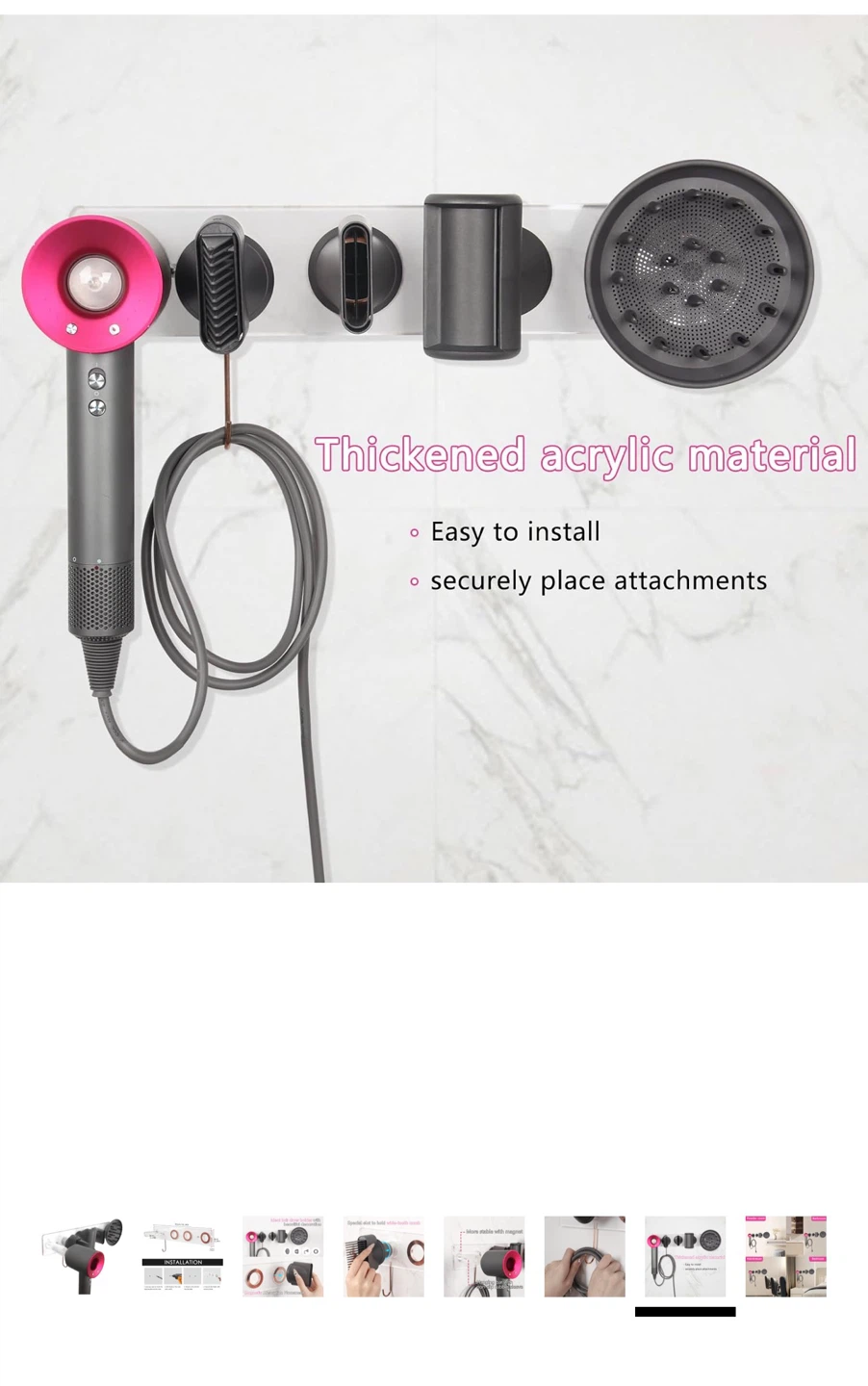 Hair Dryer Acrylic Storage Wall Mount for Dyson - photo 5