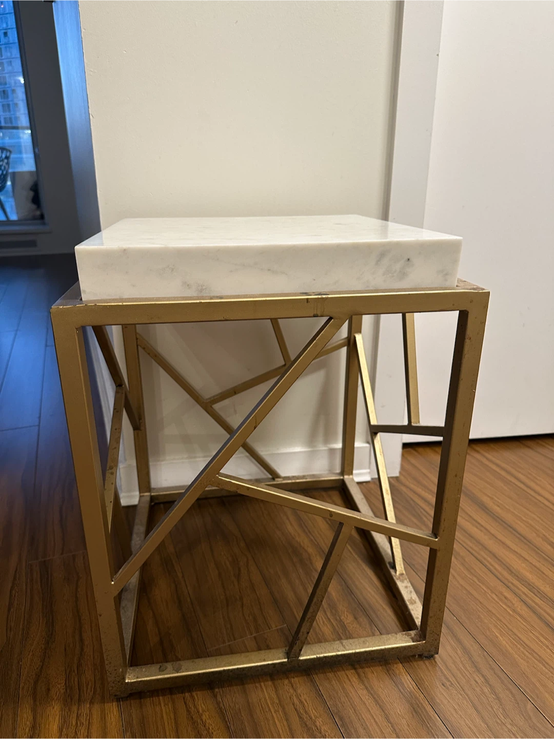White Marble and Gold Metal Side Table