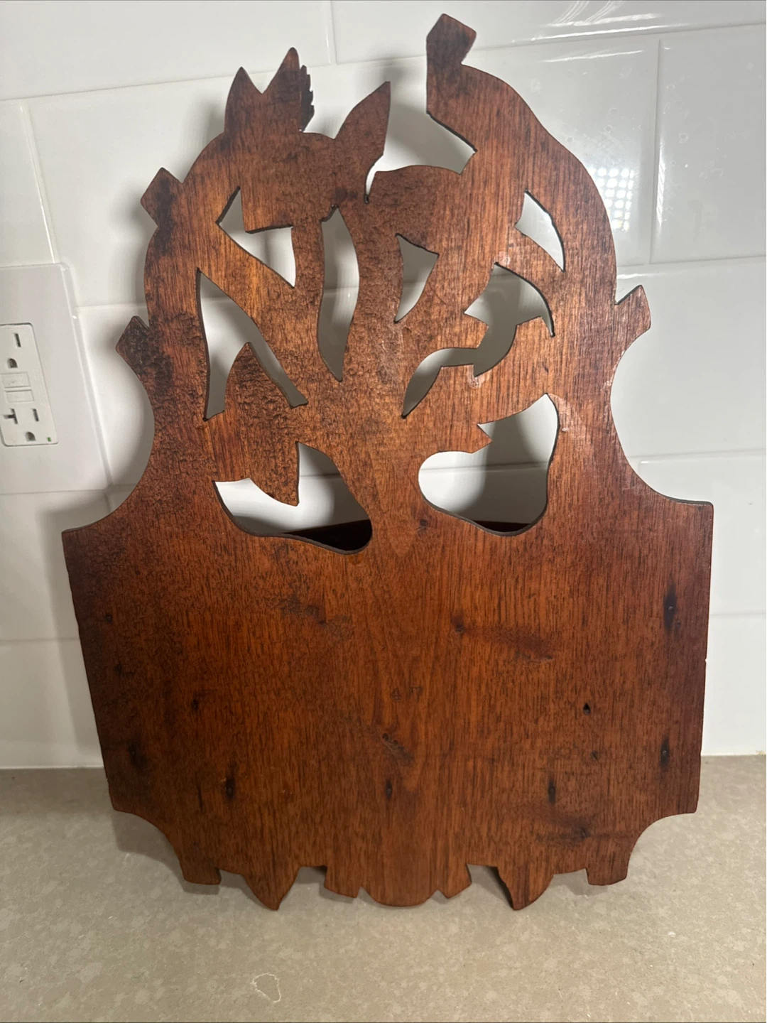 Vintage Hand Carved Wood Wall Pocket Organizer - photo 5