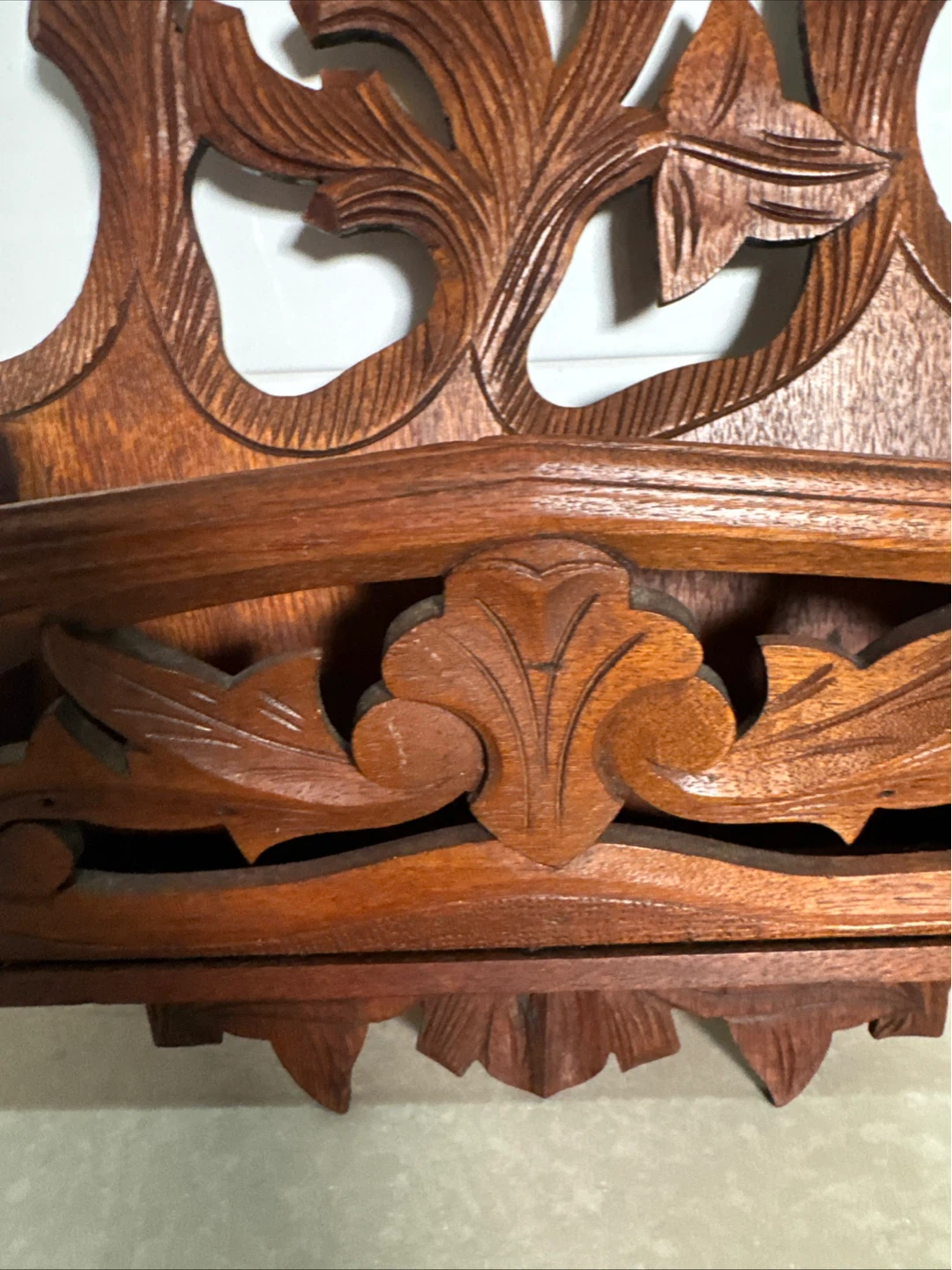 Vintage Hand Carved Wood Wall Pocket Organizer - photo 4
