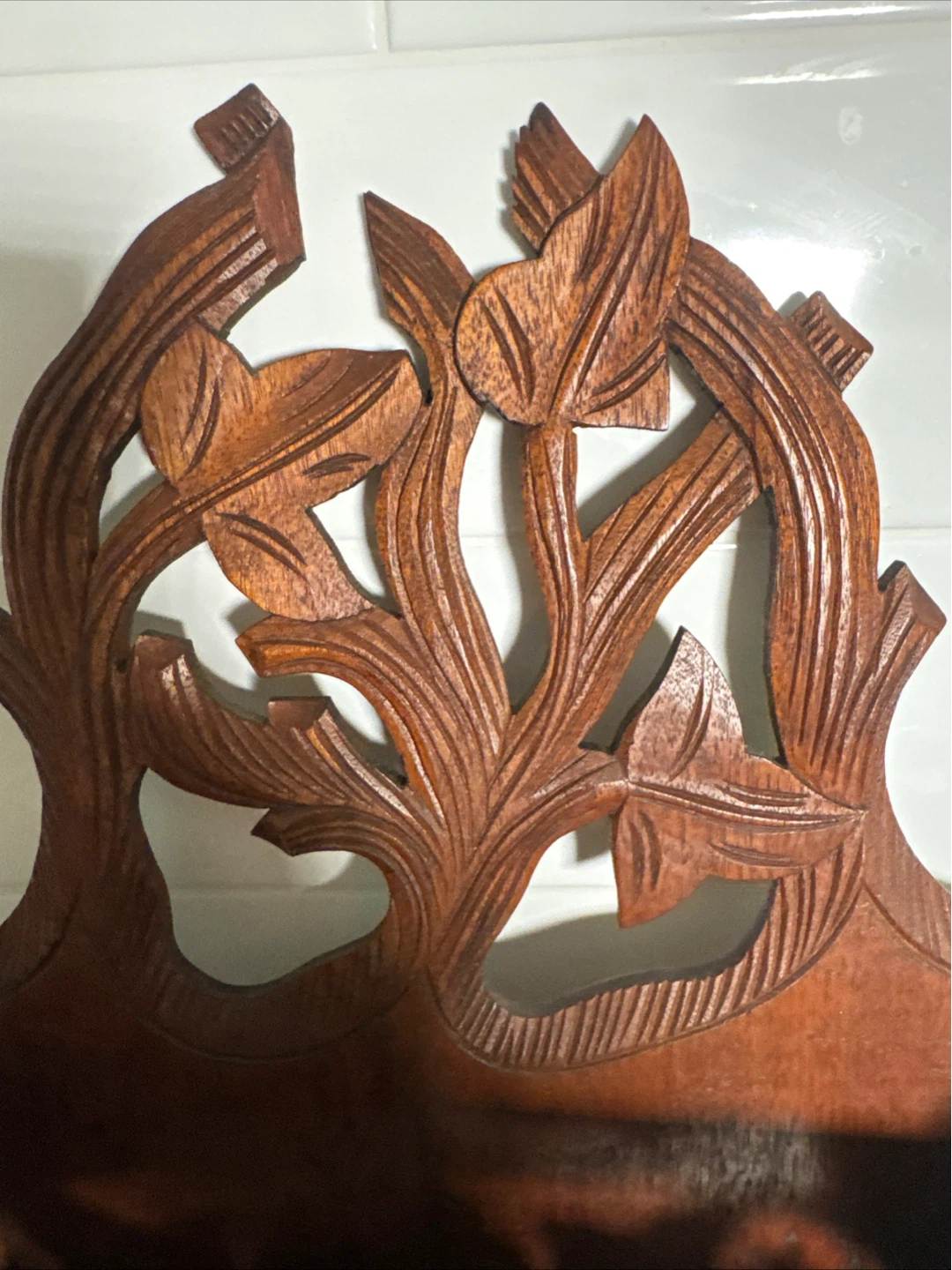 Vintage Hand Carved Wood Wall Pocket Organizer - photo 3