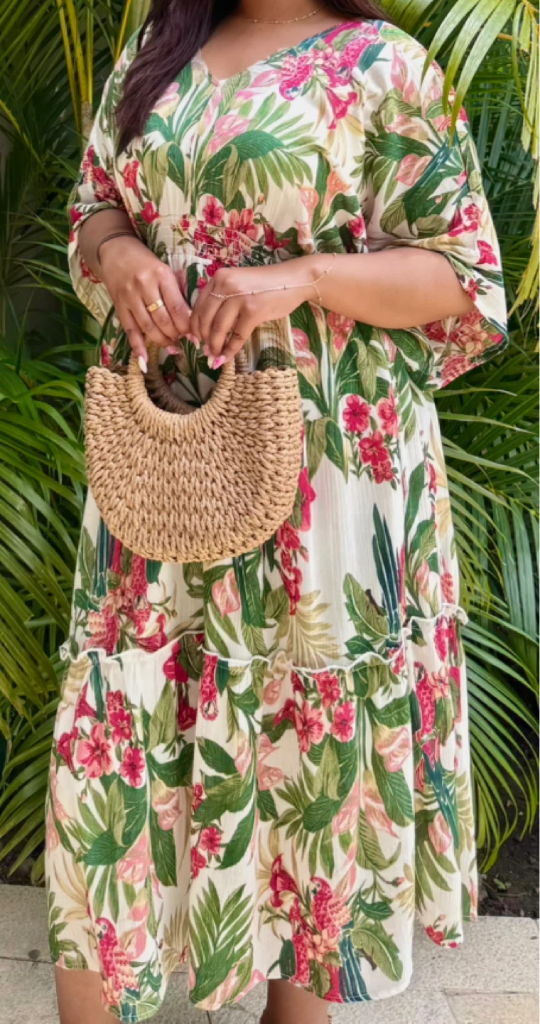 Floral Print Tiered Midi Dress