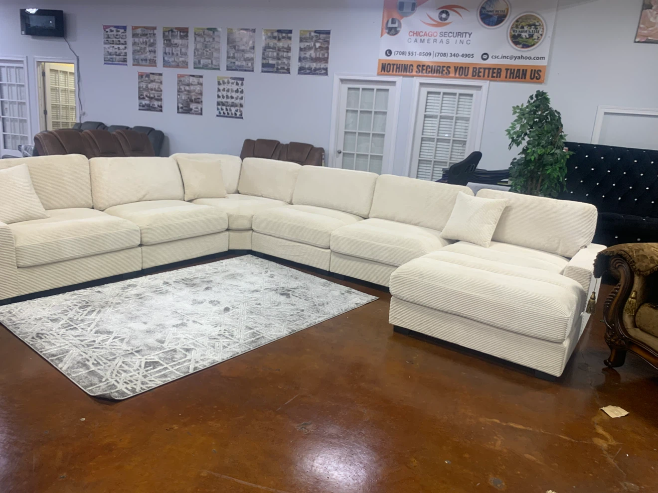 Large Cream Corduroy Sectional Sofa