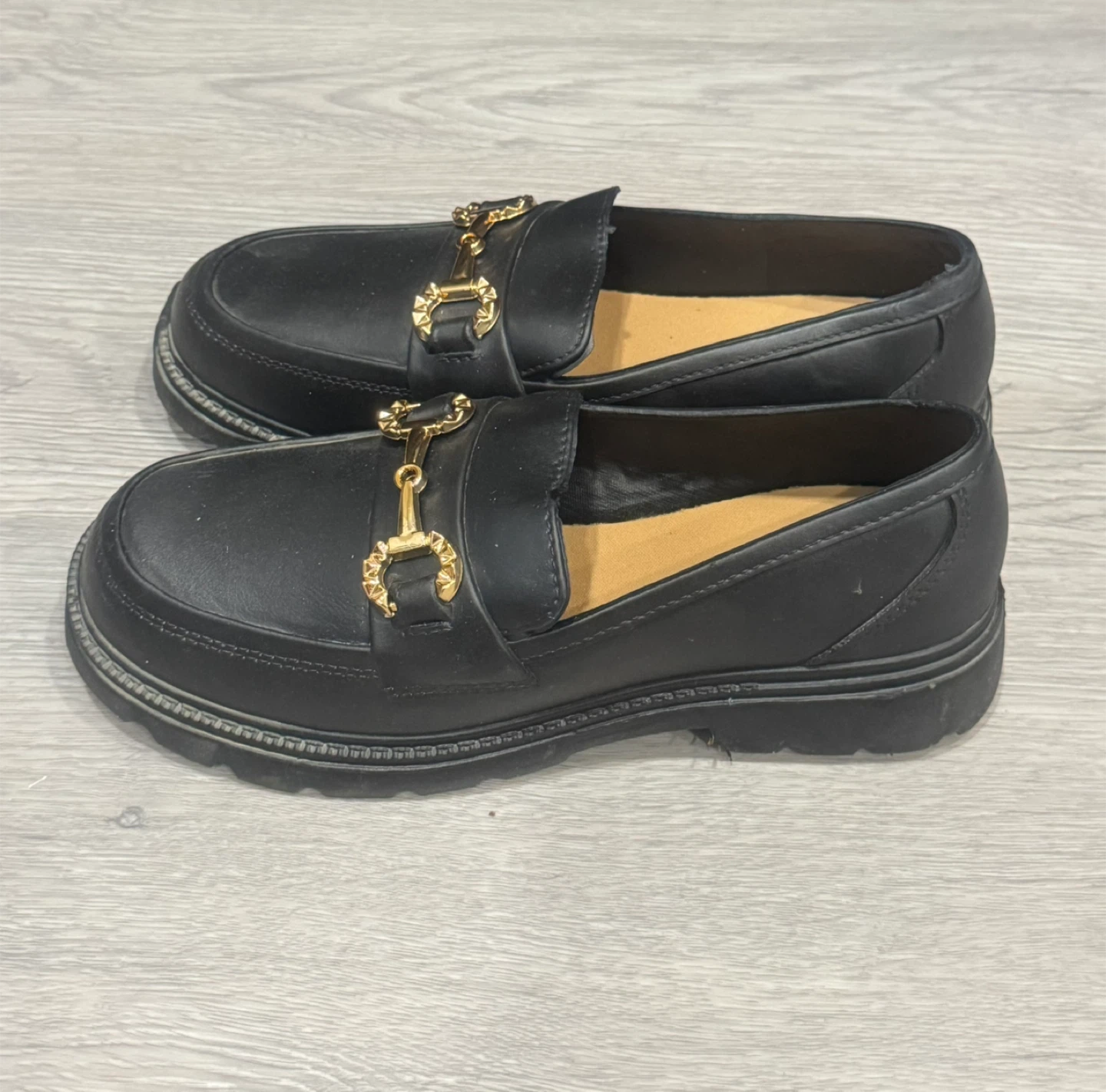 Black Fashion Loafers with Gold Detail - photo 3