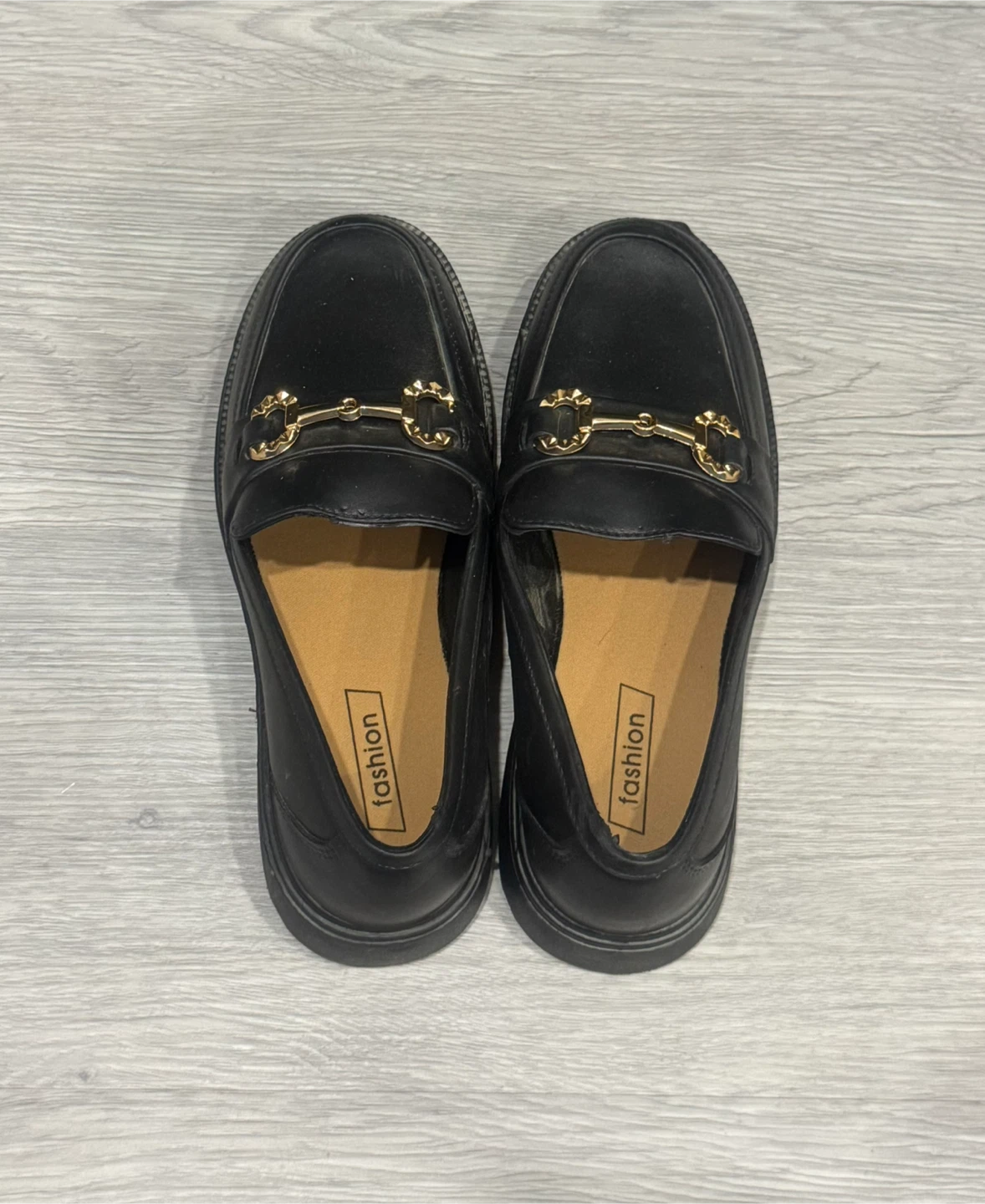 Black Fashion Loafers with Gold Detail