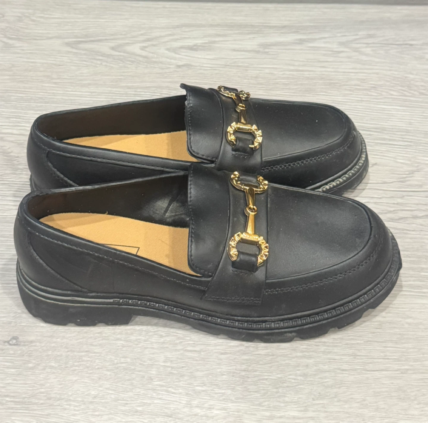Black Fashion Loafers with Gold Detail - photo 2