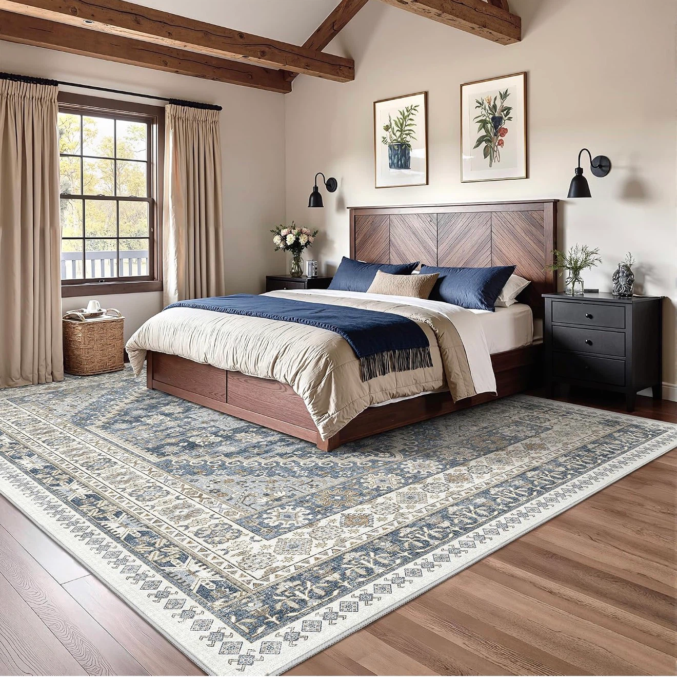 Low Pile Area Rug Blue and Beige - photo 2