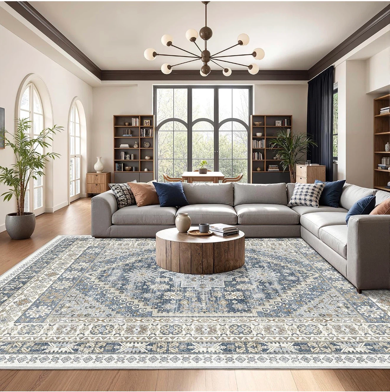 Low Pile Area Rug Blue and Beige - photo 3
