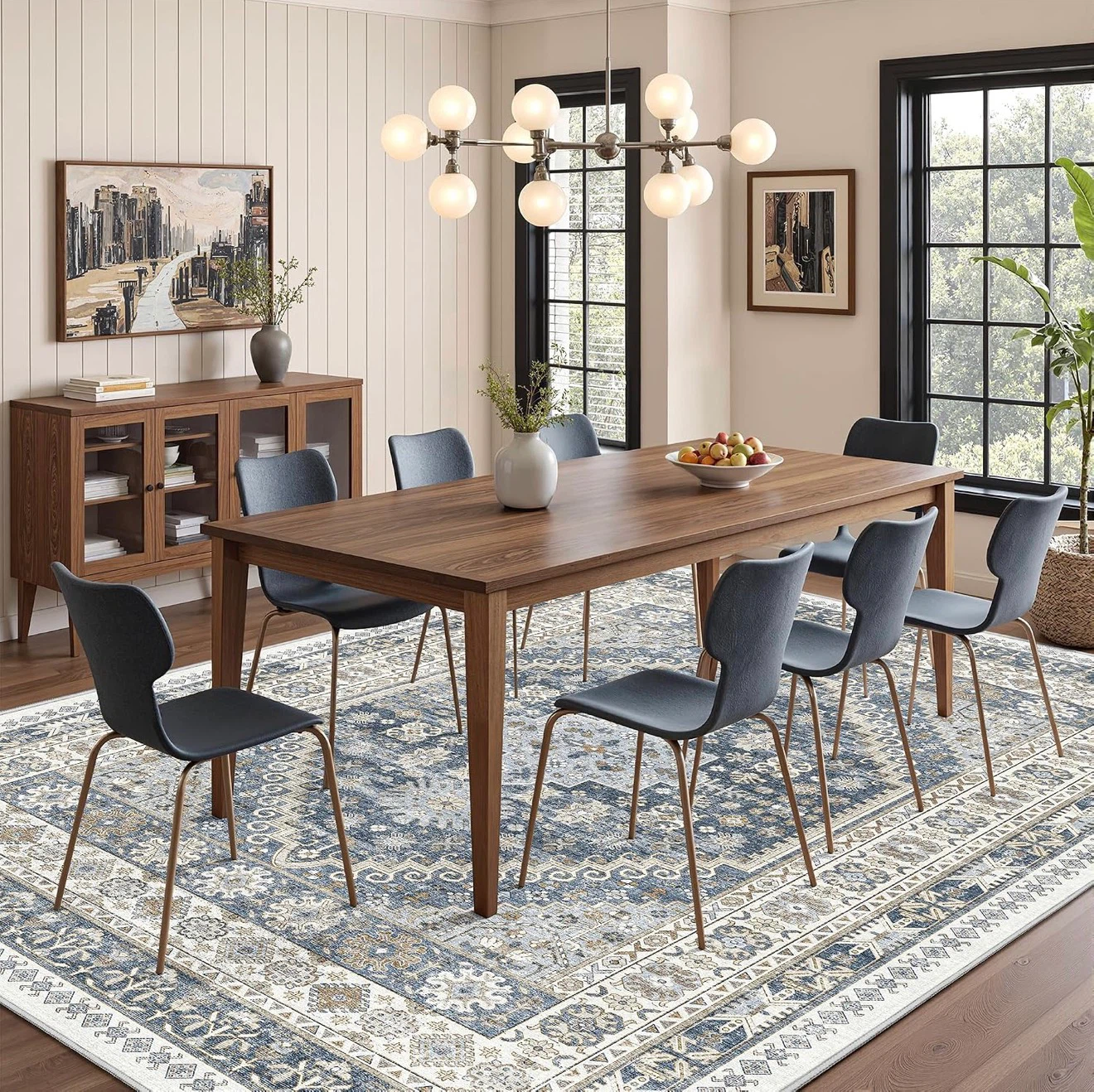 Low Pile Area Rug Blue and Beige - photo 4