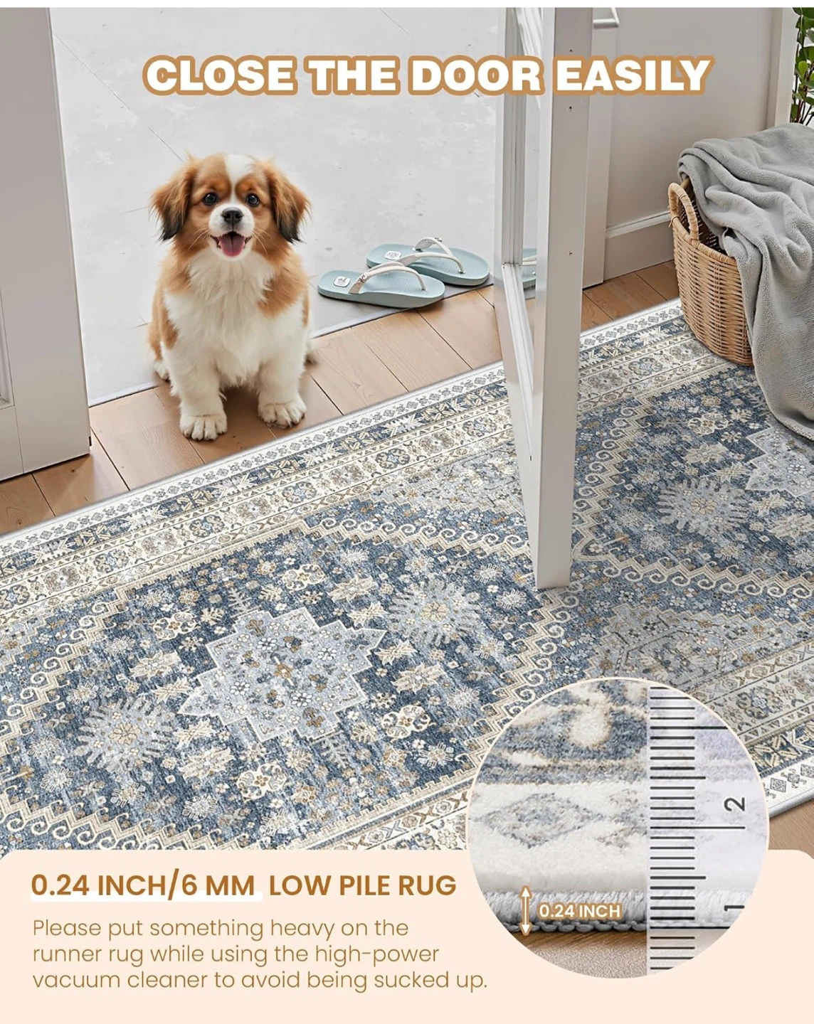 Low Pile Area Rug Blue and Beige - photo 5