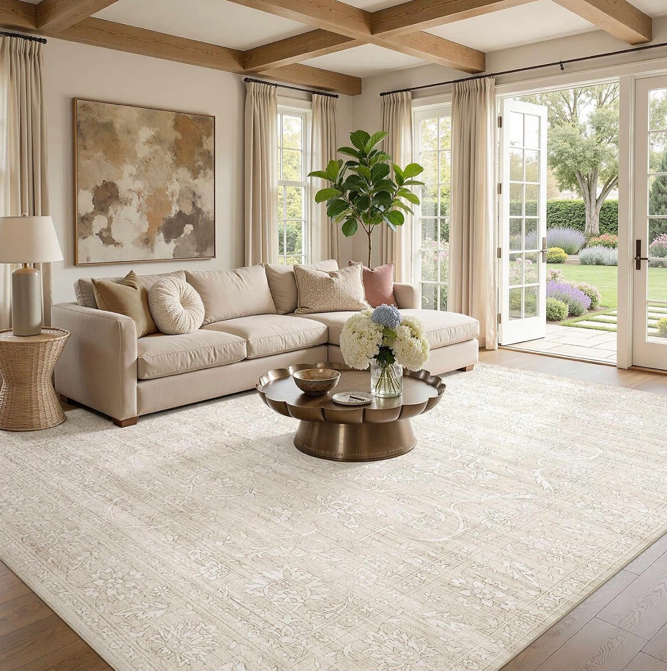 Machine Washable Cream Floral Area Rug - photo 2